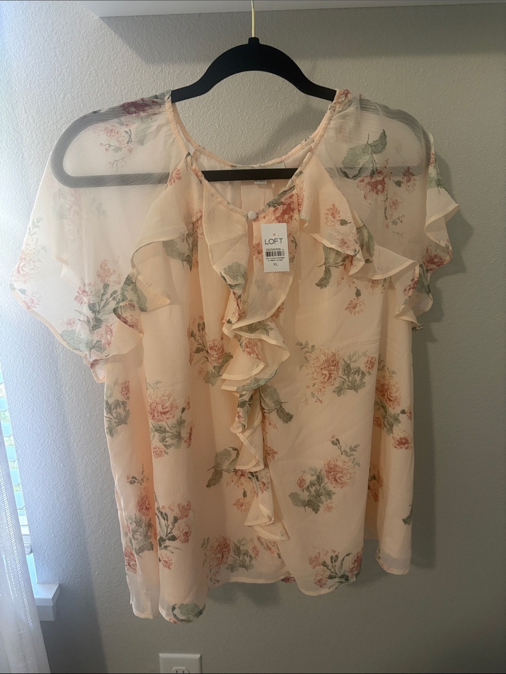 LOFT Peach Floral Ruffle Blouse